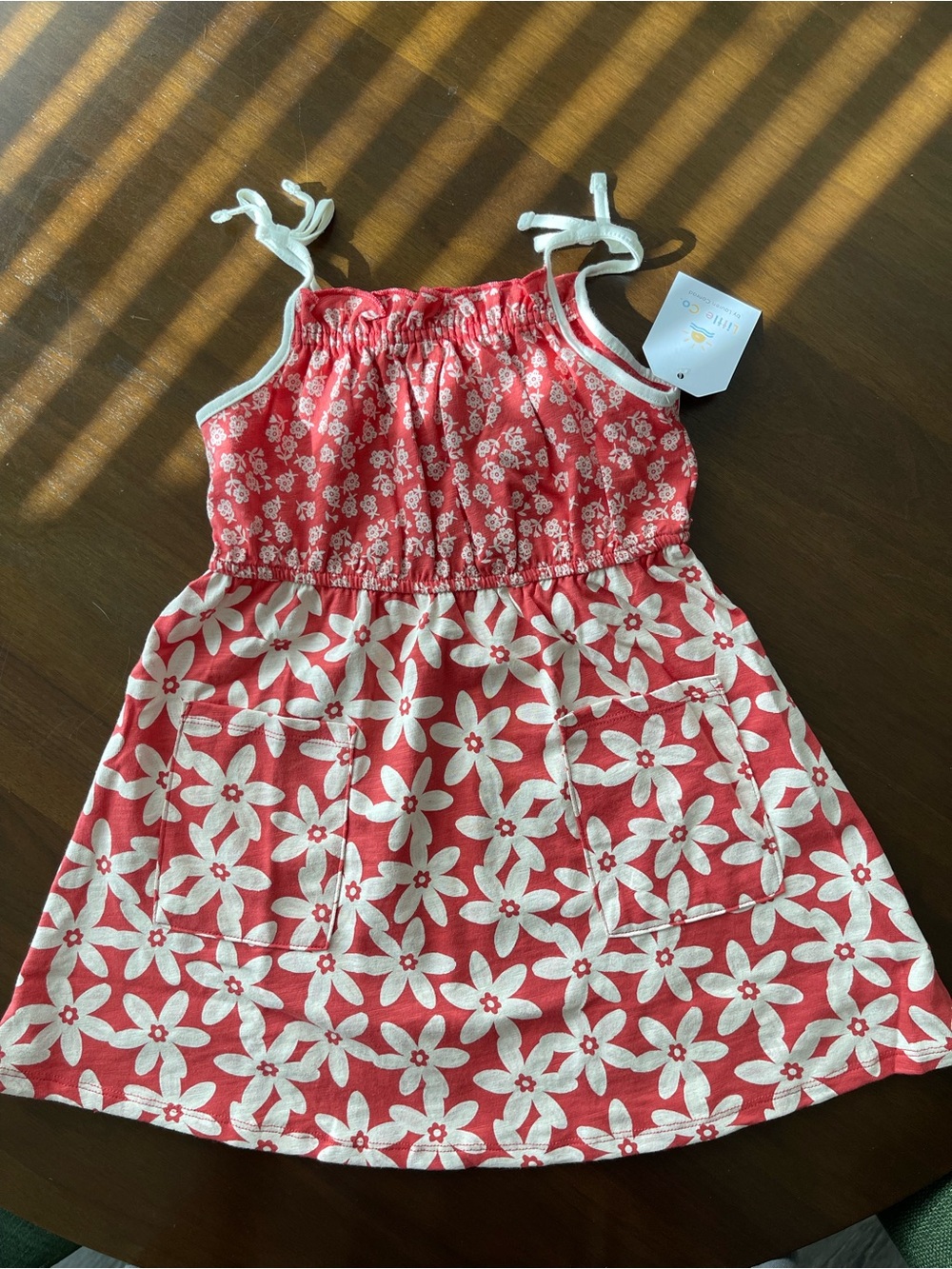 Girls' Red Floral Tie-Shoulder Sundress